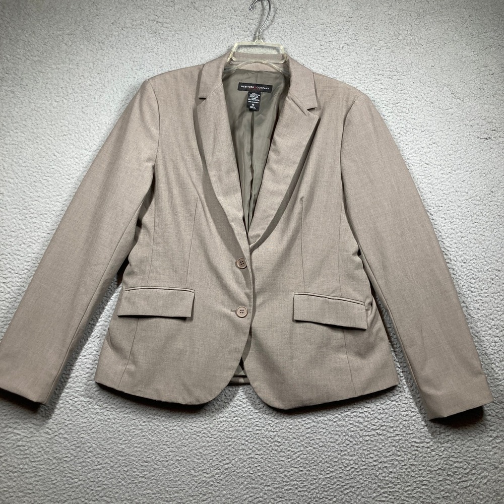New York & Company Blazer Women 16 Taupe Stretch 2-Button Professional Career